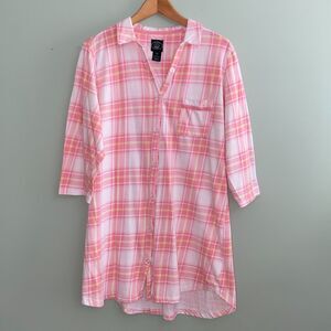 Laura Ashley Flannel Nightgown Sleep Shirt Pajamas Womens XL Pink Plaid Cottage